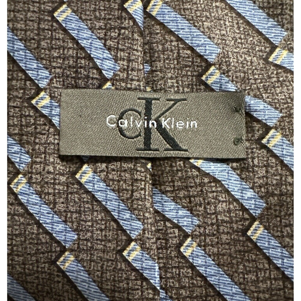 Calvin Klein 100% Silk Tie Stripes in Gold, Blue and Tan